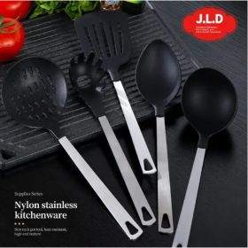 Cooking Utensil Set Premium 5 Piece Kitchen Utensil Set - Stainless Steel Handle And Nylon Faucet, Non-Stick, Heat Resistant, For Home, Kitchen Gift (Option: Black)