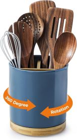 3 Compartment Utensil Holder, Extra Large Utensil Crock, Stable Ceramic Utensil Organizer (Material: Cork)